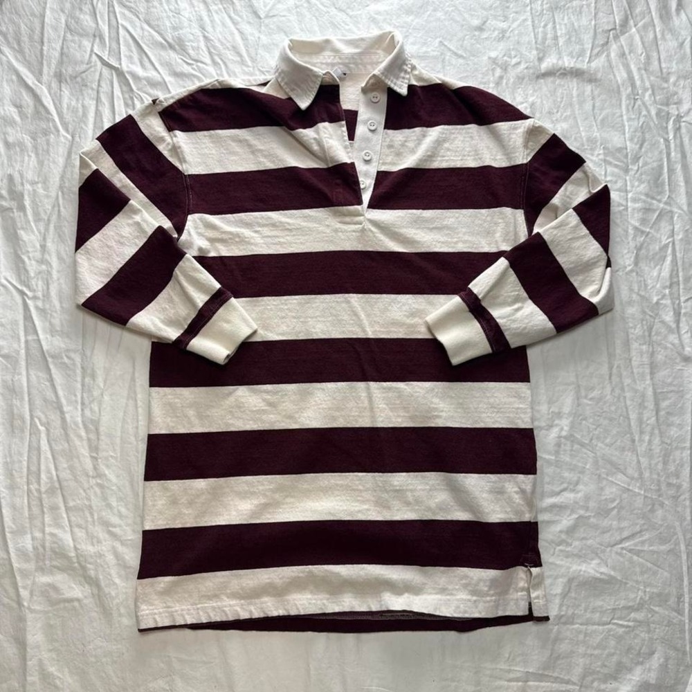 Old Navy Men's Red & White Rugby Long Shirt Sz M Preppy Academia